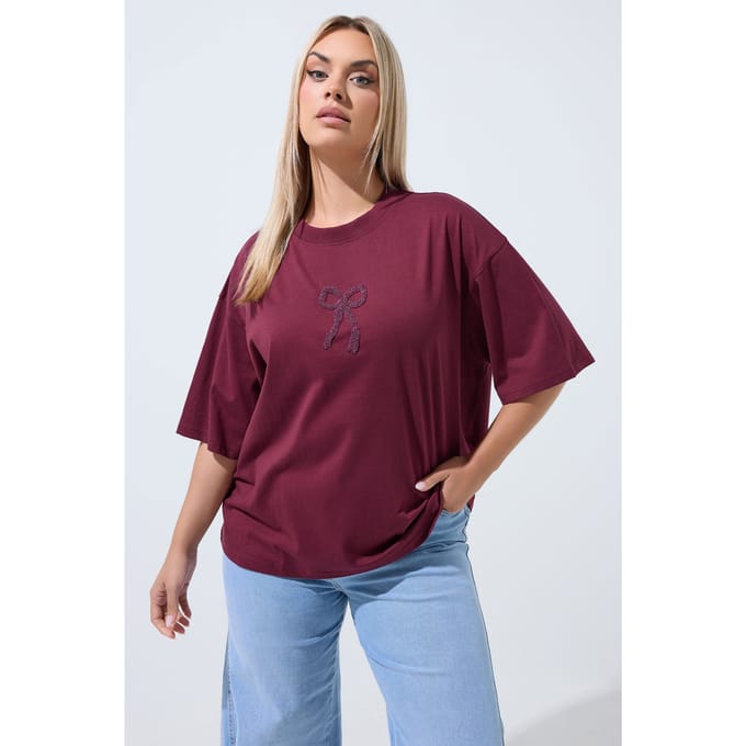 Limited Collection Donkerrode Top Met Strik En Kralen Size 48