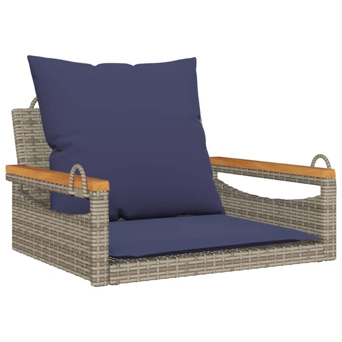 vidaXL - Schommelbank - met - kussens - 63x62x40 - cm - poly - rattan - grijs
