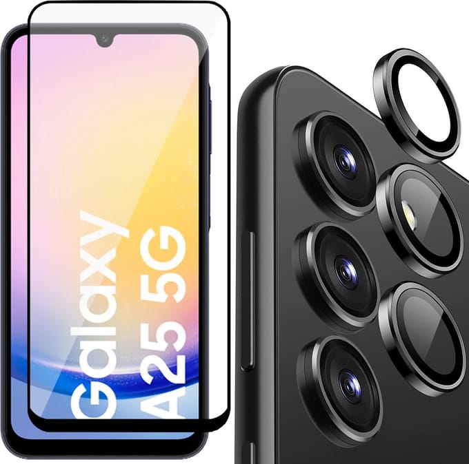 Screenprotector & Camera Protector geschikt voor Samsung Galaxy A25 / A24 - Volledig Dekkend Glas