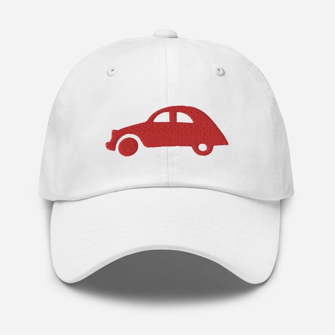 De2pktjes - Rood geborduurde pet (voor en achter) Citroën 2CV - Wit