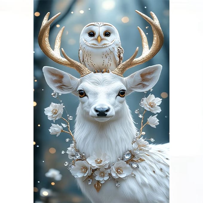 nr 388 Diamond Painting dieren wit goud 30x20cm