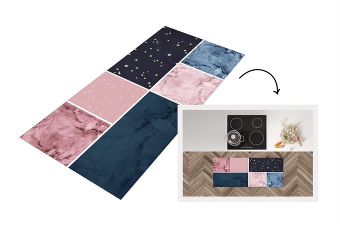 Keukenloper - Loper keuken - Marmer - Structuur - Collage - 120x50 cm - Keukenloper vinyl