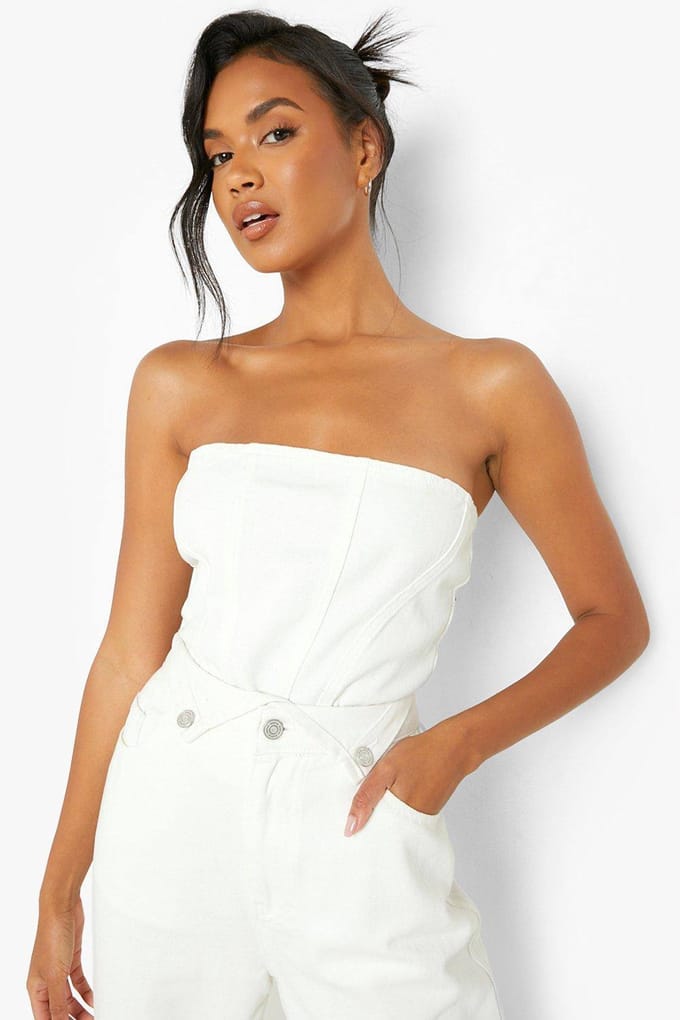 boohoo Dames Seam Detail Longline Corset Top | Off White | Maat: 42