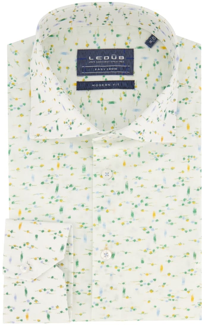 Ledub overhemd Modern Fit wit /groen print
