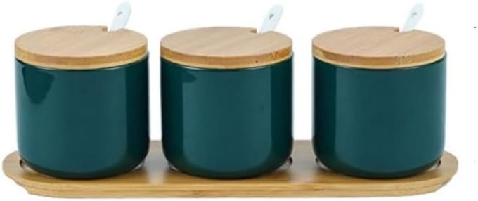VHV Keramische Suikerpotjes Set - Bamboe Deksel - 3stuks - Groente - Keramiek
