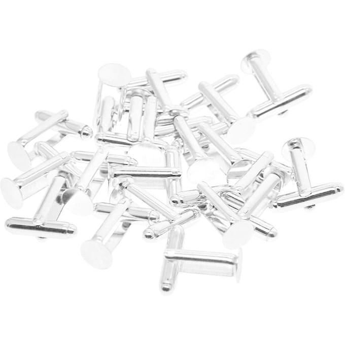 20 pièces Silverwhite bricolage boutons de manchette résultats boutons de manchette blancs dos Pad Base 8mm white