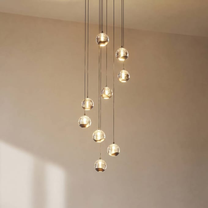 Lucande LED hanglamp Hayley, zwart, 9-lamps, glas
