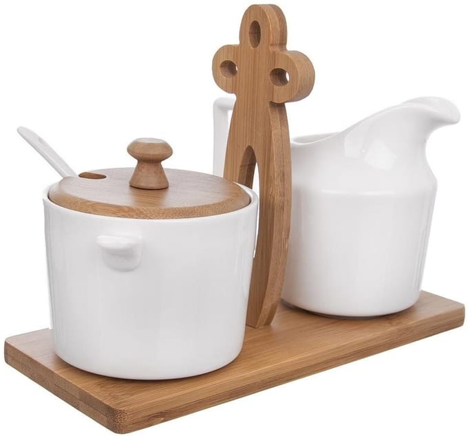 Sucrier et pot à lait, porcelaine blanche, sur support, WHITELINE, 2x 280 ml, 3 pièces.