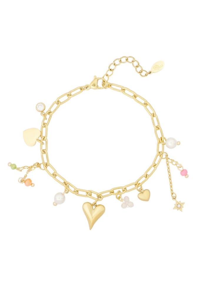 Dames bedelarmband - Stainless Steel - Hartjes - Gekleurde bedels