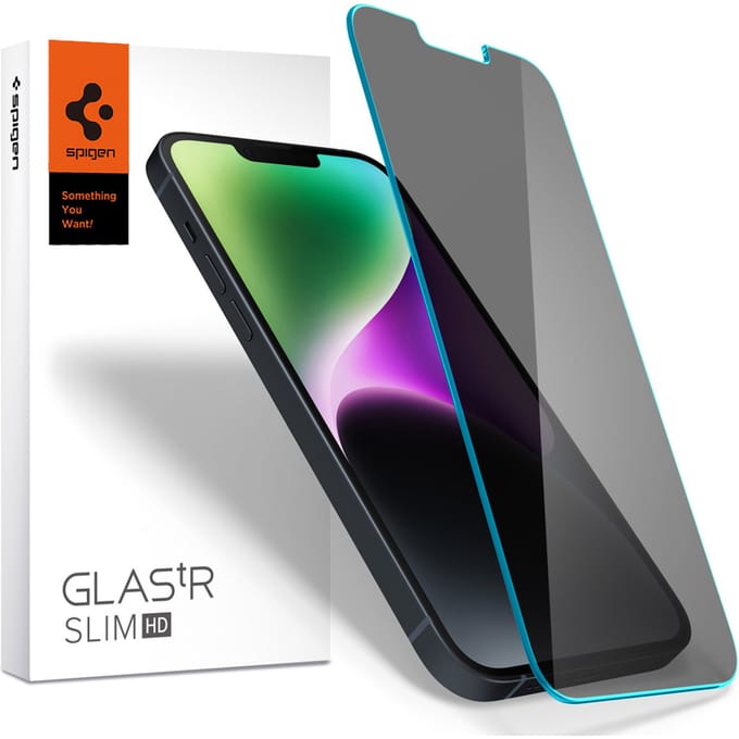 Spigen EZ Fit GLAS.tR Privacy Glass Screenprotector - 1 pack voor de Apple iPhone 17e / 16e / 14 / 13 / 13 Pro