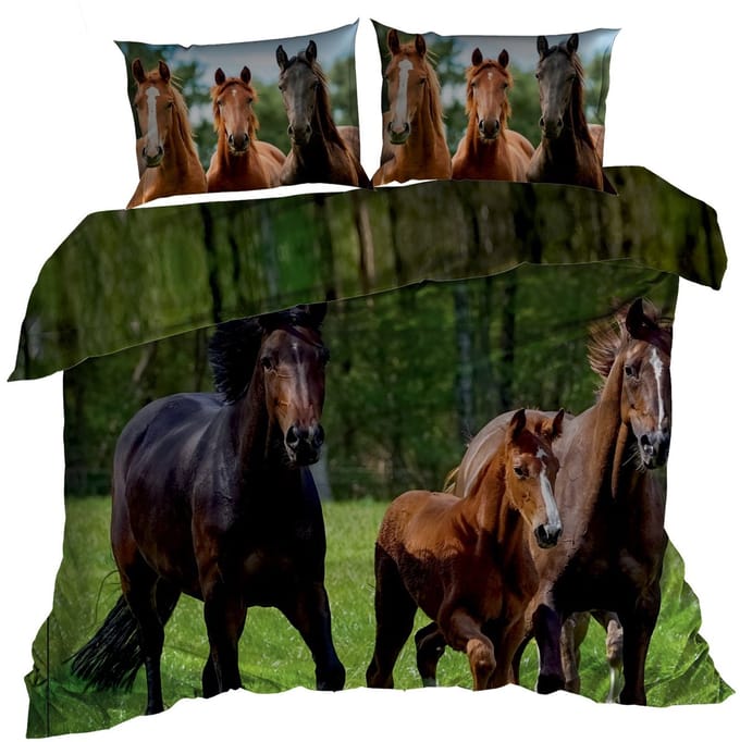 3D Katoen Satijn Dekbedovertrek Set 160x200cm Paarden