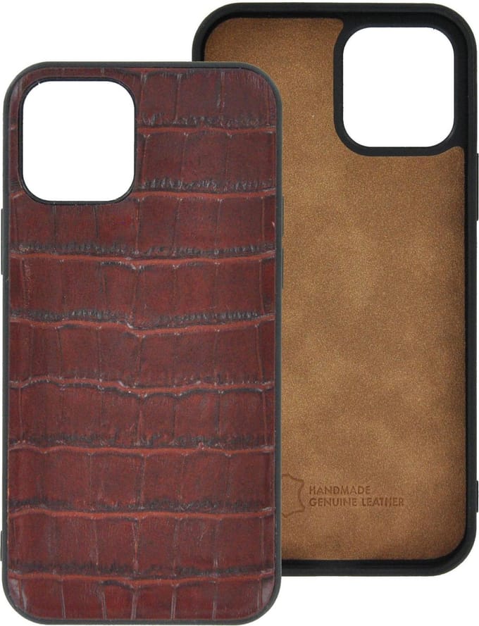 iPhone 12 Pro Max Hoesje - iPhone 12 Pro Max hoesje Echt leer Back Cover Case Croco Bruin