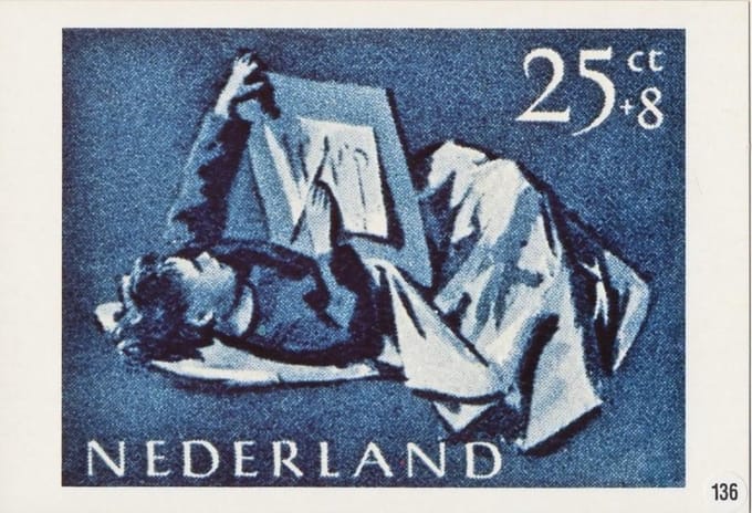 Briefkaart met afbeelding schilderend kind postzegel