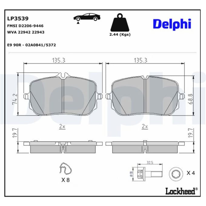 Remblokkenset, schijfrem DELPHI LP3539