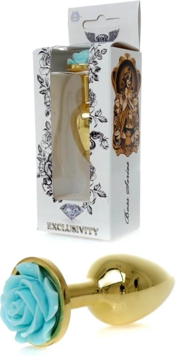 Gouden buttplug met roos – Lichtblauw