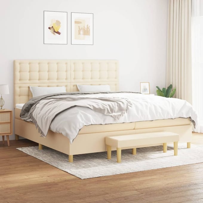 vidaXL - Boxspring - met - matras - stof - crèmekleurig - 200x200 - cm