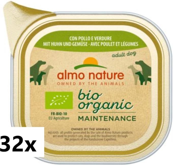 32x Almo Nature Daily Menu Bio - Hondenvoer Natvoer Kuipje - Kip & Groenten - 100g
