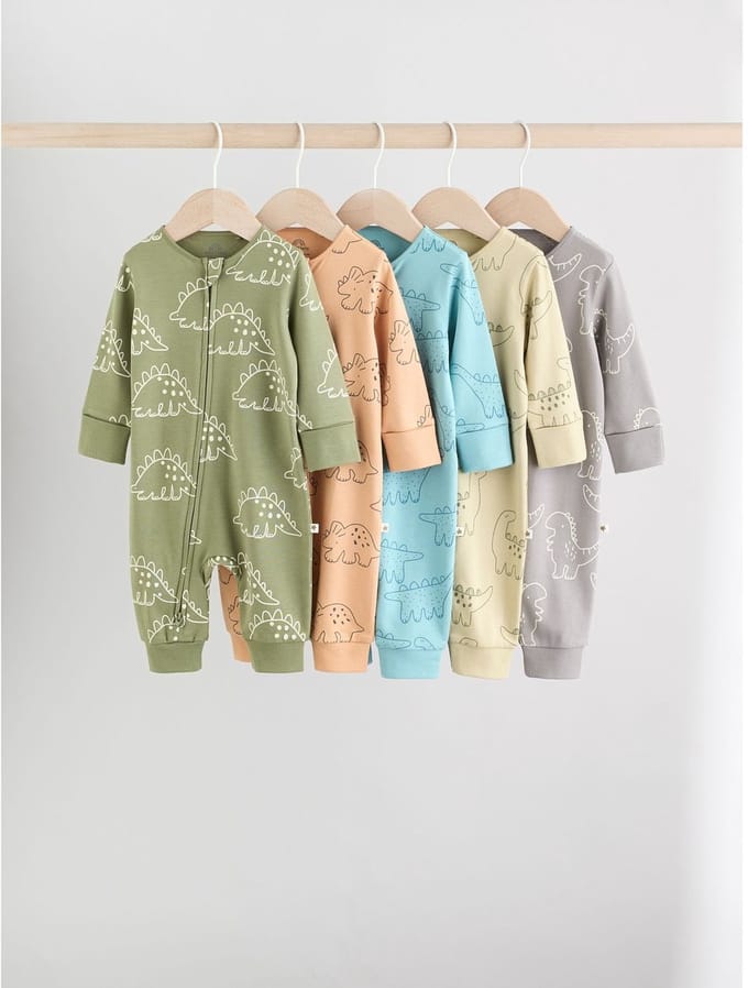 Next - Jongens - Set van 5 babypyjama's met tweewegritssluiting - Groen
