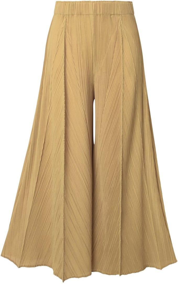Ulla Popken - Dames - Geplooide broek biesjes wijde pijpen elastische tailleband - Donker goud - Maat 54+
