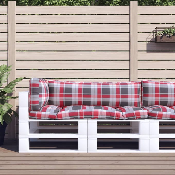 vidaXL - Palletkussens - 3 - st - ruitpatroon - stof - rood