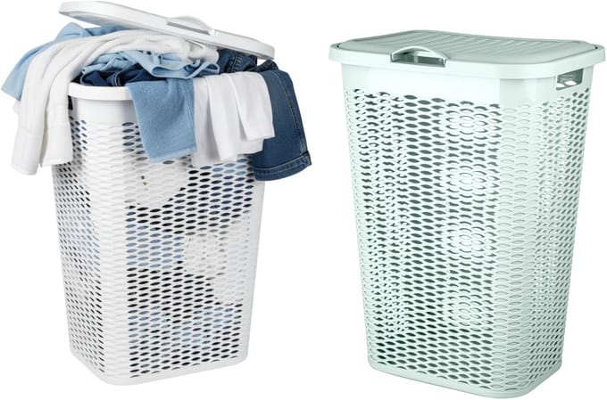 Wasmand Ventilation - met deksel - 2x - wit en groen - 50 liter - 61 x 43 cm