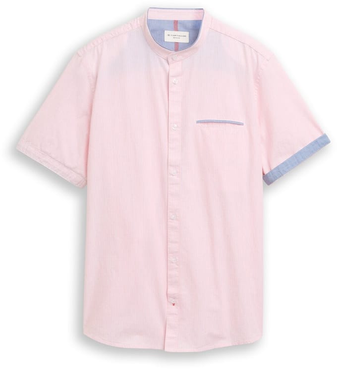 Tom Tailor - Regular fit overhemd met korte mouwen en opstaande kraag - Maat S - red white small stripe