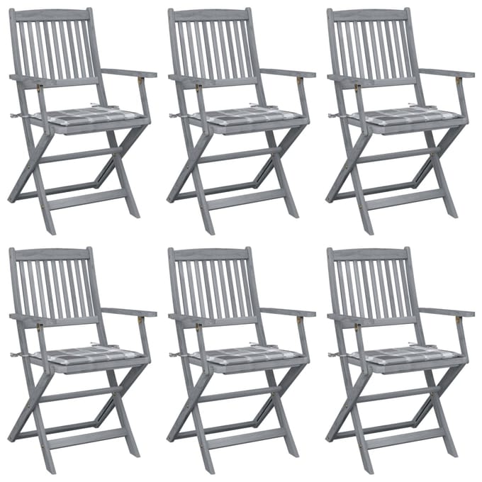 vidaXL - Inklapbare - stoelen - 6 - st - met - kussens - massief - acaciahout