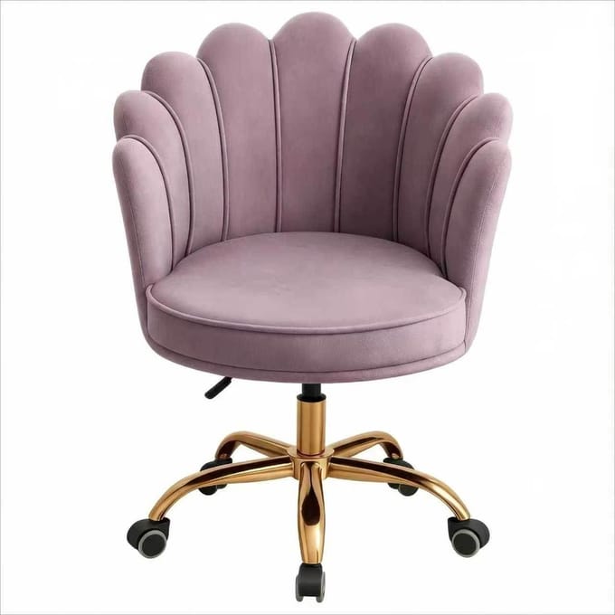 Russle Velvet Shell Bureaustoel Paars met Goudkleurig onderstel - Fluweel - Schelp - Beauty - Salon - Studeren - Slaapkamer - Kaptafel - Visagie - Kapper - Trendy - Verrijdbaar - Verstelbaar