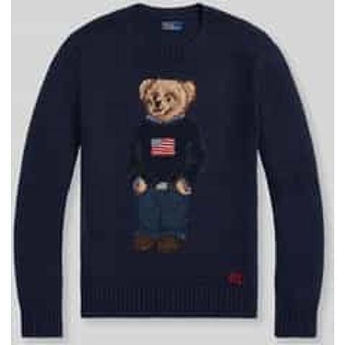 regular fit pullover van mix van katoen en linnen met polo bear-stitching