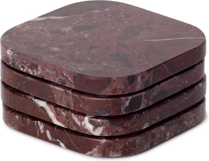 MOOISA - Marmer onderzetters rood - organisch - set van 4 stuks - 10x10x1cm