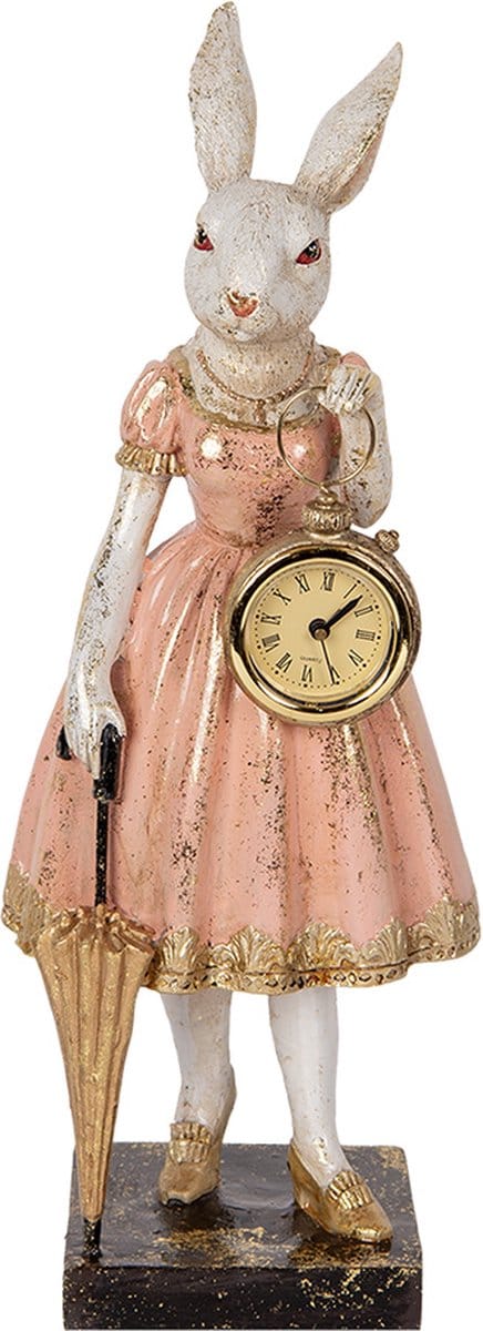 Clayre & Eef Decoratie Beeld Konijn 34 cm Wit Roze Kunststof