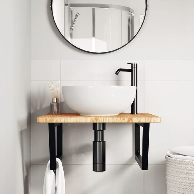 vidaXL - Badkamer - wandschap - staal - en - massief - eikenhout