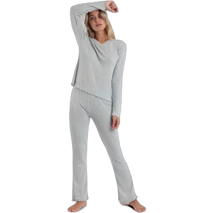 Dames pyjama met lange mouwen en geribbelde V-hals Admas Soft