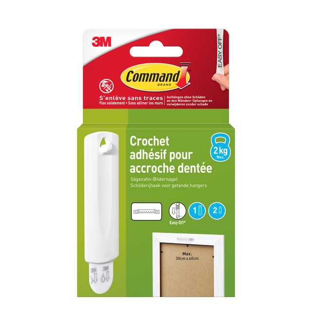 Command™ Schilderijhaak, 17040C, ophanging met zaagtand, 1 haak, 2 strips, 2.2kg