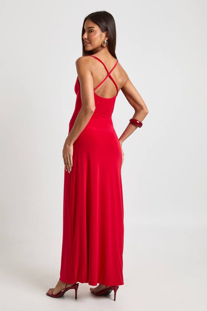 boohoo Dames Slinky Gerimpelde Zijkant Maxi Rok | Red | Maat: 10
