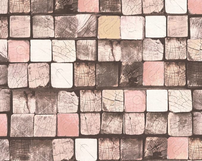 Behang hout roze