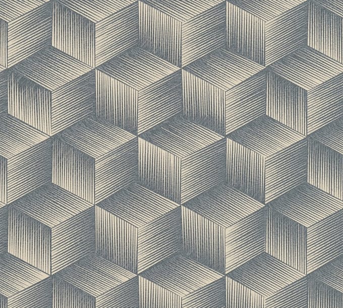 3D RETRO BEHANG | Grafisch - Blauw Beige - A.S. Création Natural Living D`eco