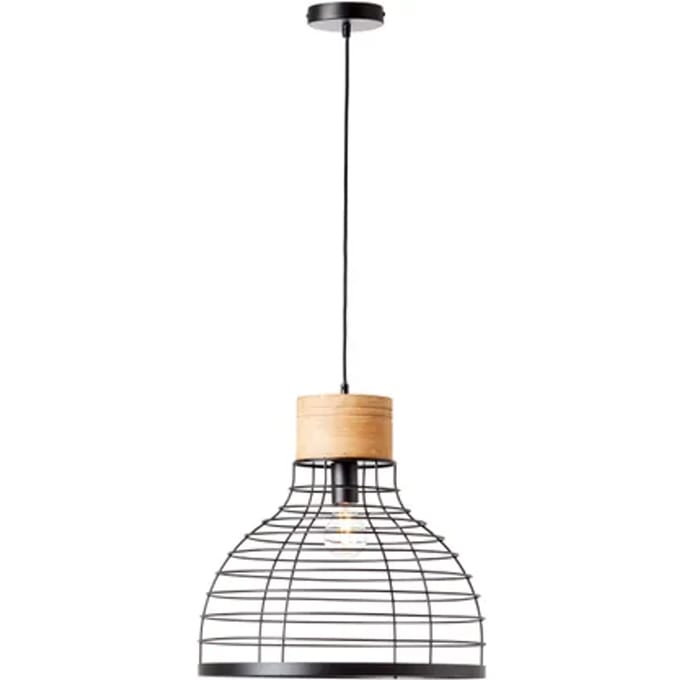 Brilliant Avia - Hanglamp - E27 max 1x40W - Zwart/Houtkleur