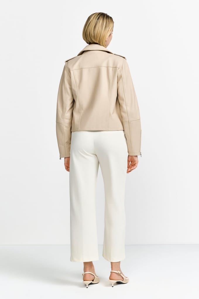 Rich & Royal Lamb Leather Biker Jacket Caffee Latte Maat: 36 | Leren Jassen Outlet | Dames | Beige