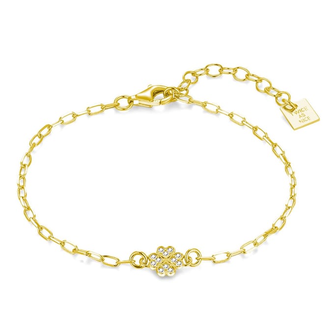 Twice As Nice Armband in 18kt verguld zilver, klavertje vier 16cm+3cm
