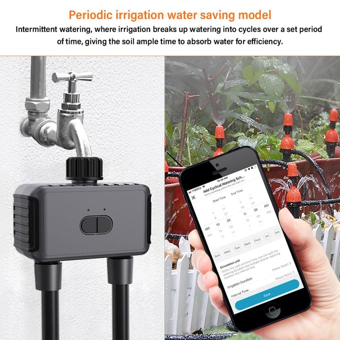 Minuterie d'arrosage 2 sorties Système d'arrosage automatique Minuterie d'irrigation avec contrôle APP/voix US plug black