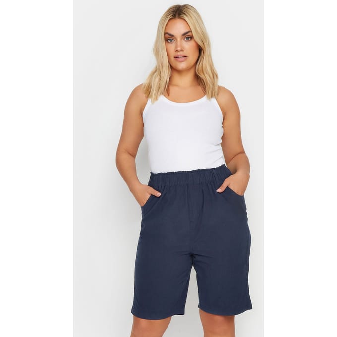 Yours Katoenen Short Met Elastische Taille In Donkerblauw Size 58-60