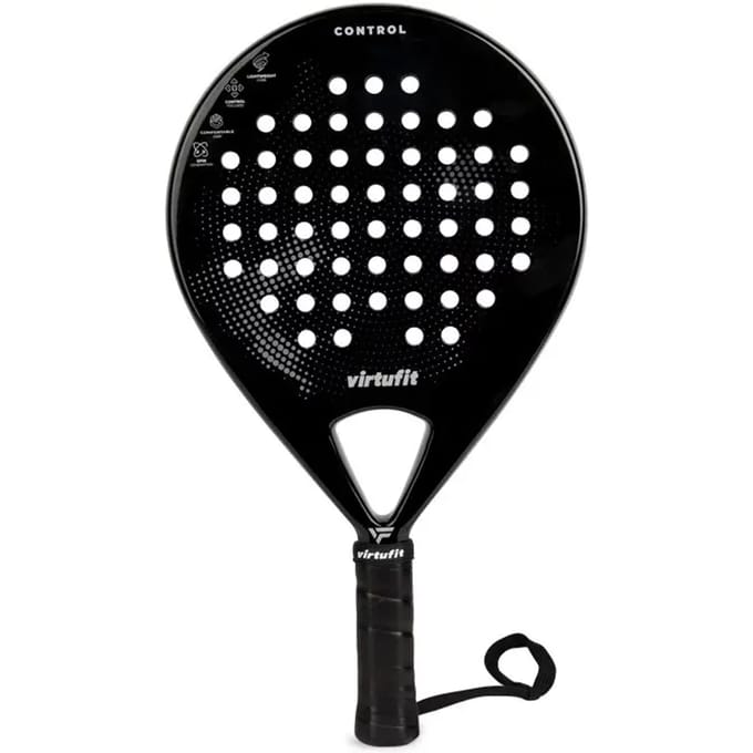 VirtuFit Control Padel Racket - Zwart / Grijs - Rond Blad - 365 gram - EVA Soft Kern - Met Polskoord - Voor Beginners