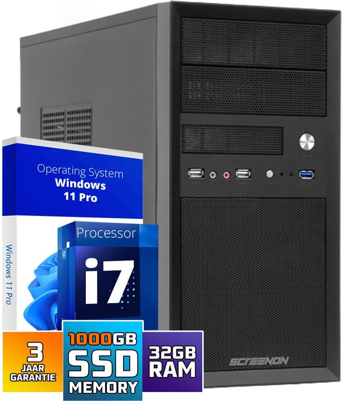 Intel Compleet PC | Intel Core i7 | 32 GB DDR4 | 1 TB SSD - NVMe | RTX 3050 | Windows 11 Pro + WiFi & Bluetooth