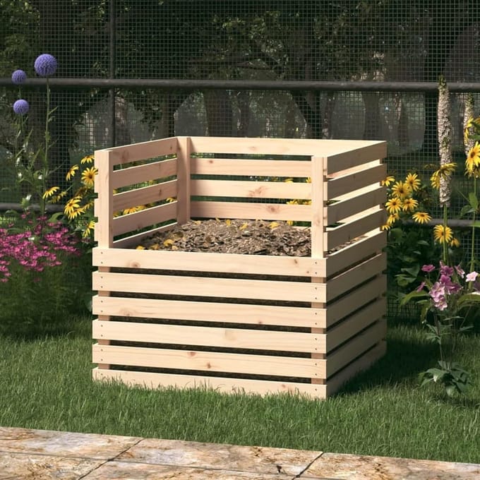 Compostbak Hout - Compostvat Tuin - Natuurlijk Composten - Leisten Ontwerp - 80x80x78 cm - Houtkleur