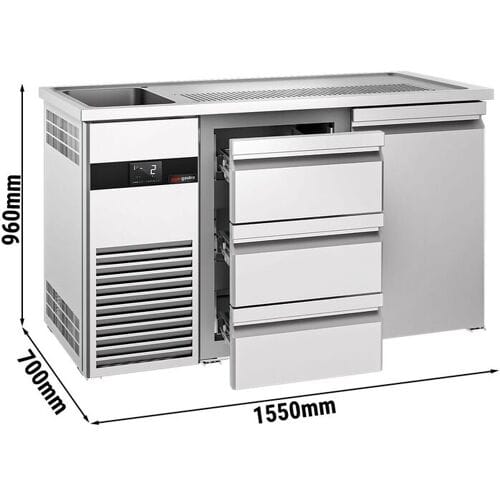 GGM Gastro Bierkoeling PREMIUM - 1550x700mm - 1 deur & 3 laden zilver