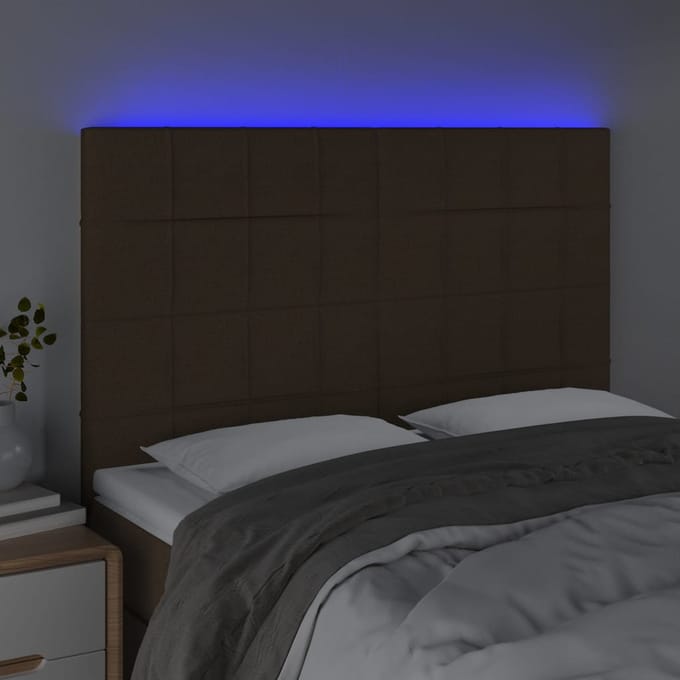 vidaXL - Hoofdbord - LED - 144x5x118/128 - cm - stof - donkerbruin