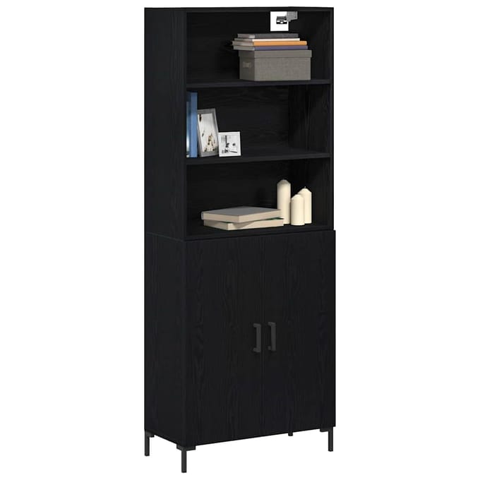 vidaXL - Highboard - Zwart - Eiken - 69,5 - x - 34 - x - 180 - cm - Bewerkt - hout
