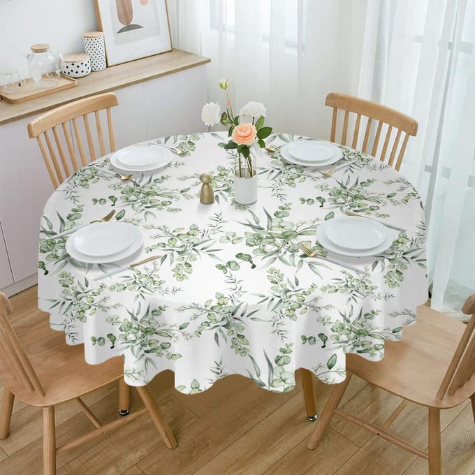 Lente Eucalyptus Bladeren Rond Tafelkleed Waterdichte Tafelbeschermer Voor Bruiloft Decoratie Eettafelkleed Diameter 153cm