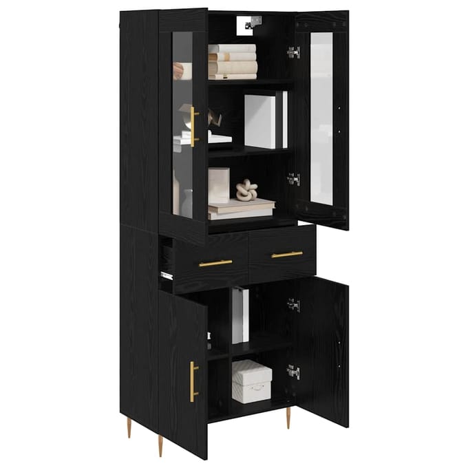 vidaXL - Highboard - 2 - st - Zwart - Eiken - 69,5 - x - 34 - x - 180 - cm - Bewerkt - hout